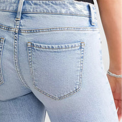 Women's Blue High Waist Straight Micro Elastic Jeans - TikTopia