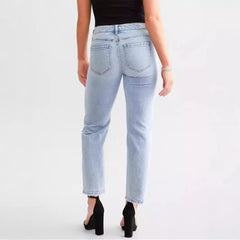 Women's Blue High Waist Straight Micro Elastic Jeans - TikTopia