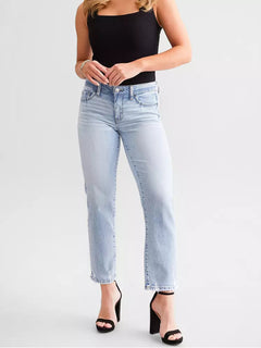Women's Blue High Waist Straight Micro Elastic Jeans - TikTopia