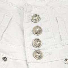 White High Waist Button Shorts Slim Fit Stretch Denim Bling Pocket Hot Girl Summer Look Club Chic Curve Flattering Pants For Women Forbidden Platform - TikTopia