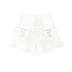 White High Waist Button Shorts Slim Fit Stretch Denim Bling Pocket Hot Girl Summer Look Club Chic Curve Flattering Pants For Women Forbidden Platform - TikTopia