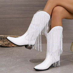 European And American Fashion Middle Fashion Boots Female Retro Chunky Heel Pleated Western Knight - TikTopia