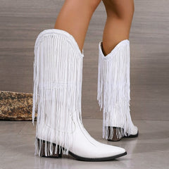 European And American Fashion Middle Fashion Boots Female Retro Chunky Heel Pleated Western Knight - TikTopia