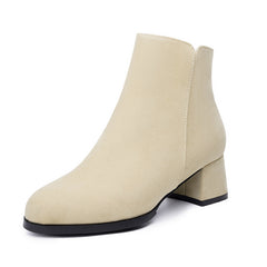 Pointed-toe Frosted Suede Side Zipper Chunky Heel Mid Heel Plus Size Female Boots - TikTopia
