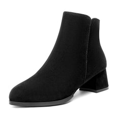 Pointed-toe Frosted Suede Side Zipper Chunky Heel Mid Heel Plus Size Female Boots - TikTopia
