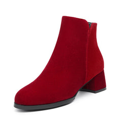 Pointed-toe Frosted Suede Side Zipper Chunky Heel Mid Heel Plus Size Female Boots - TikTopia