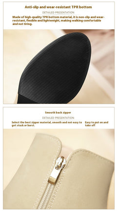 Pointed-toe Frosted Suede Side Zipper Chunky Heel Mid Heel Plus Size Female Boots - TikTopia
