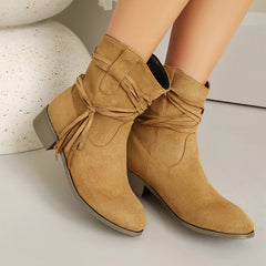 Short Boots Round Toe Foreign Trade Suede Tassel Women's Shoes - TikTopia