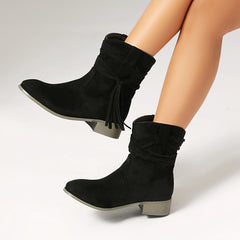 Short Boots Round Toe Foreign Trade Suede Tassel Women's Shoes - TikTopia