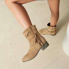 Short Boots Round Toe Foreign Trade Suede Tassel Women's Shoes - TikTopia
