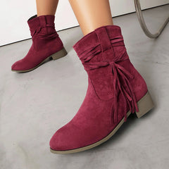 Short Boots Round Toe Foreign Trade Suede Tassel Women's Shoes - TikTopia