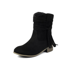 Short Boots Round Toe Foreign Trade Suede Tassel Women's Shoes - TikTopia