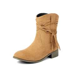 Short Boots Round Toe Foreign Trade Suede Tassel Women's Shoes - TikTopia