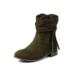 Short Boots Round Toe Foreign Trade Suede Tassel Women's Shoes - TikTopia
