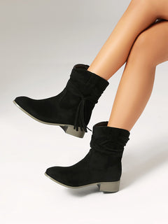 Short Boots Round Toe Foreign Trade Suede Tassel Women's Shoes - TikTopia