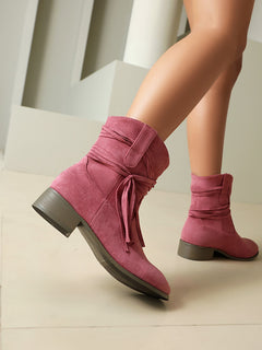 Short Boots Round Toe Foreign Trade Suede Tassel Women's Shoes - TikTopia