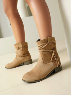Short Boots Round Toe Foreign Trade Suede Tassel Women's Shoes - TikTopia