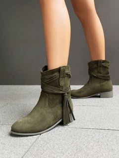 Short Boots Round Toe Foreign Trade Suede Tassel Women's Shoes - TikTopia