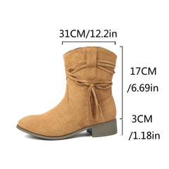 Short Boots Round Toe Foreign Trade Suede Tassel Women's Shoes - TikTopia