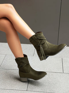 Short Boots Round Toe Foreign Trade Suede Tassel Women's Shoes - TikTopia