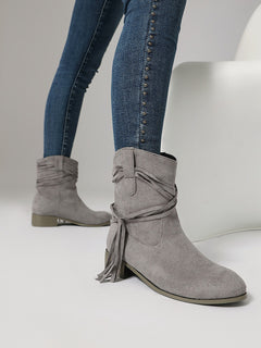 Short Boots Round Toe Foreign Trade Suede Tassel Women's Shoes - TikTopia
