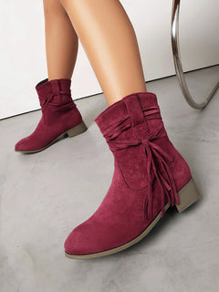 Short Boots Round Toe Foreign Trade Suede Tassel Women's Shoes - TikTopia