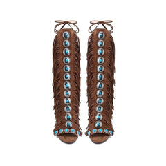 European And American Flowing Comb Beauty High Heel Sandal Boots Strap Plus Size - TikTopia