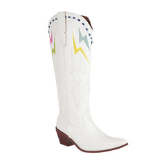 Lightning Embroidery Knee-high Boots Women - TikTopia