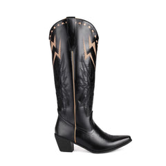 Lightning Embroidery Knee-high Boots Women - TikTopia