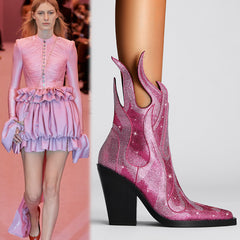 New Sexy Square Toe Chunky Heel Rhinestone Flame Martin Boots - TikTopia