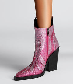 New Sexy Square Toe Chunky Heel Rhinestone Flame Martin Boots - TikTopia