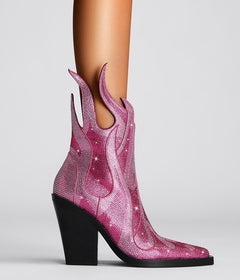 New Sexy Square Toe Chunky Heel Rhinestone Flame Martin Boots - TikTopia
