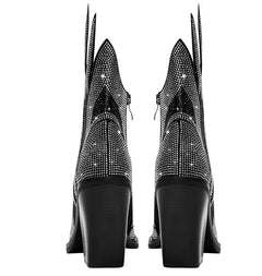 New Sexy Square Toe Chunky Heel Rhinestone Flame Martin Boots - TikTopia