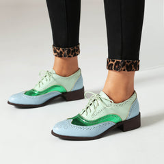 Retro British Contrasting Color Brogue High-cut Lace-up Shoes - TikTopia