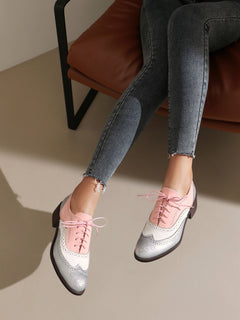 Retro British Contrasting Color Brogue High-cut Lace-up Shoes - TikTopia