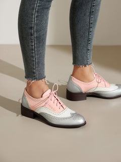 Retro British Contrasting Color Brogue High-cut Lace-up Shoes - TikTopia