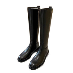 Round Toe Side Zipper Fleece-lined Long Biker Boots Women's Autumn And Winter - TikTopia
