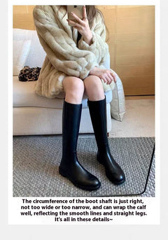 Round Toe Side Zipper Fleece-lined Long Biker Boots Women's Autumn And Winter - TikTopia