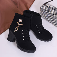 Size Martin Boots Rhinestone High-heeled Cotton Boots Plus - TikTopia