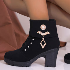 Size Martin Boots Rhinestone High-heeled Cotton Boots Plus - TikTopia