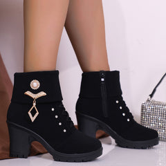 Size Martin Boots Rhinestone High-heeled Cotton Boots Plus - TikTopia