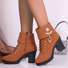 Size Martin Boots Rhinestone High-heeled Cotton Boots Plus - TikTopia