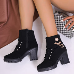Size Martin Boots Rhinestone High-heeled Cotton Boots Plus - TikTopia