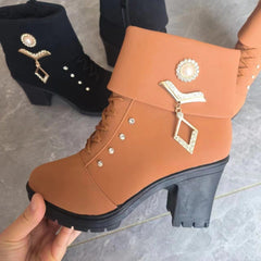 Size Martin Boots Rhinestone High-heeled Cotton Boots Plus - TikTopia