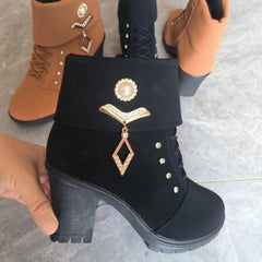 Size Martin Boots Rhinestone High-heeled Cotton Boots Plus - TikTopia