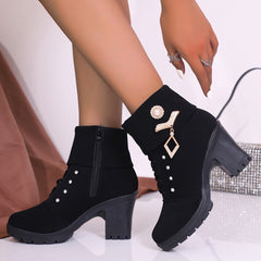 Size Martin Boots Rhinestone High-heeled Cotton Boots Plus - TikTopia
