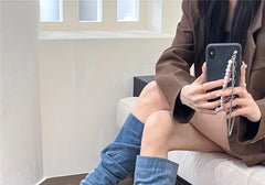 Pointed Toe Women's Stiletto Denim High Heel Below The Knee Boots - TikTopia