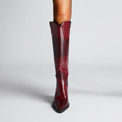 Retro Pointed Stone Pattern Thick Heel Simple Pointed High Heel Shoes - TikTopia