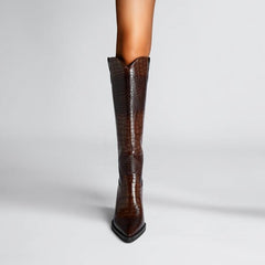 Retro Pointed Stone Pattern Thick Heel Simple Pointed High Heel Shoes - TikTopia