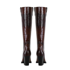 Retro Pointed Stone Pattern Thick Heel Simple Pointed High Heel Shoes - TikTopia